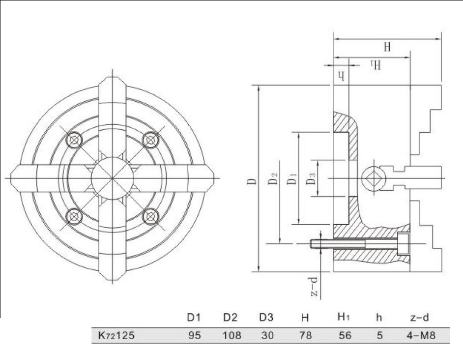 Onafhankelijke 4 klauwplaat 125mm - Afbeelding 2