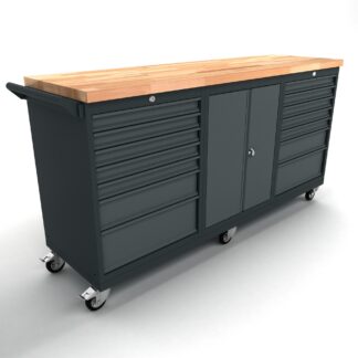 Verrijdbare werkbank 2 deuren 2x7 laden kast incl. gereedschapswand