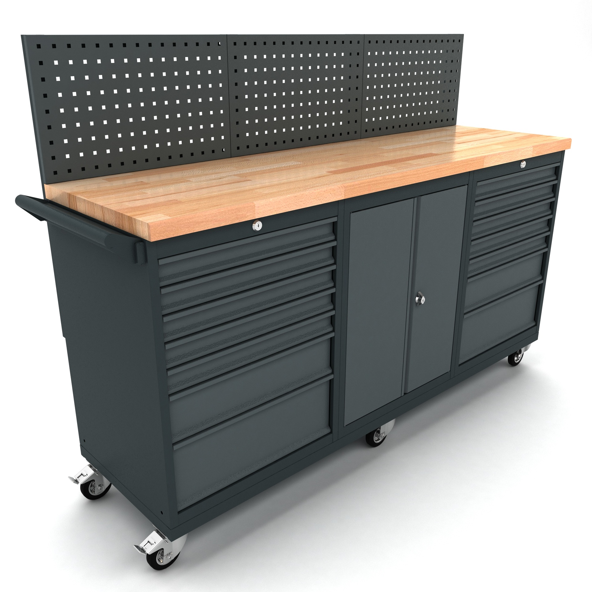 Verrijdbare werkbank 2 deuren 2x5 laden kast incl. gereedschapswand en bovenkast